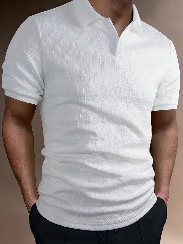 Men's Clothing Polo Shirt Solid Color Jacquard Short Sleeved Casual Tight Lapel Shirt_viptrois.com