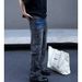 Men's Clothing New Straight Tube Micro Flared Workwear Jeans High Street Washed Gray Splicing Pants_viptrois.com