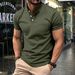 Men's Casual Shirt V Neck Button Business Solid Color Versatile T-Shirt Top With Pocket_viptrois.com