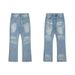 Men's Clothing Ice Blue Washed Jeans Water Ripples Messy Cat Whisker Baggy Style Trousers_viptrois.com