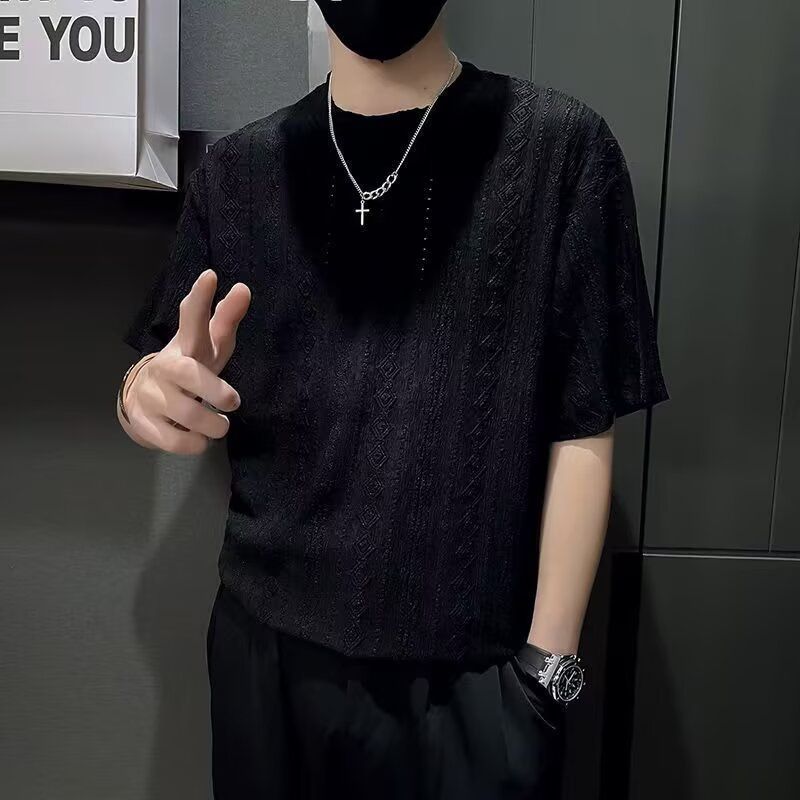 Men's Clothing Short Sleeved Trendy Casual Bottoming Shirt Summer Loose Round Neck Half Sleeved Top_viptrois.com