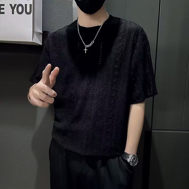 Men's Clothing Short Sleeved Trendy Casual Bottoming Shirt Summer Loose Round Neck Half Sleeved Top_viptrois.com
