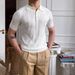 Men's Clothing Collar Sweater Short Sleeved Slim Trendy Striped Solid Color Lapel Pullover Sweater_viptrois.com