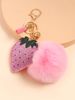 Bag Charm Hot Drilling Strawberry Heart Shaped Keychain Ladies Luggage Fur Ball Tassel Pendant Fashion Rhinestone Pendant Small Gift_viptrois.com