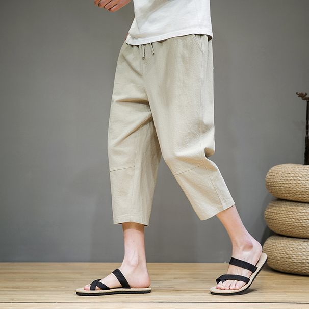 Chinese Style Summer Men's Cotton And Linen Shorts, Loose Oversized Fat Lantern Pants, Casual Haren Cropped Pants_viptrois.com