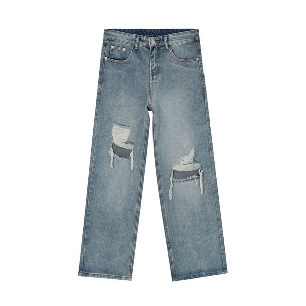 Men's Clothing Ripped Floor Mopping Pants Loose Washed Straight Jeans_viptrois.com