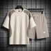 Men's Clothing Hong Kong style new summer men's trendy loose clothing trendy brand student short-sleeved T-shirt suit five-point sleeve two-piece suit_viptrois.com
