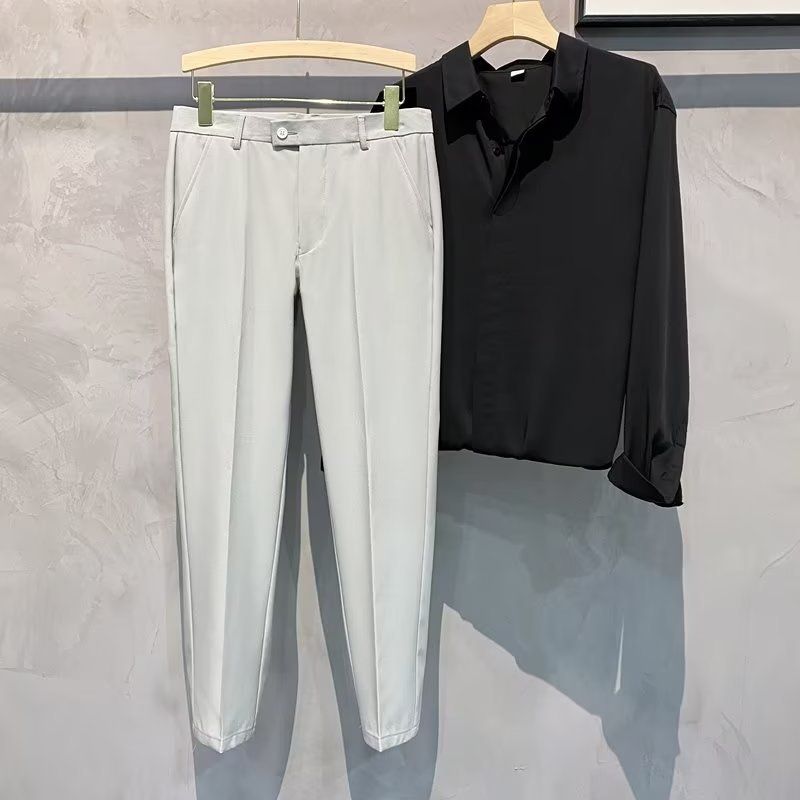 Men's Slim-Fit Dress Pants – Lightweight Polyester Straight-Leg Trousers For Casual & Business (95% Polyester, Non-Stretch)_viptrois.com