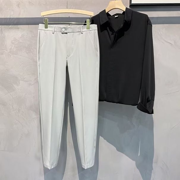 Men's Slim-Fit Dress Pants – Lightweight Polyester Straight-Leg Trousers For Casual & Business (95% Polyester, Non-Stretch)_viptrois.com