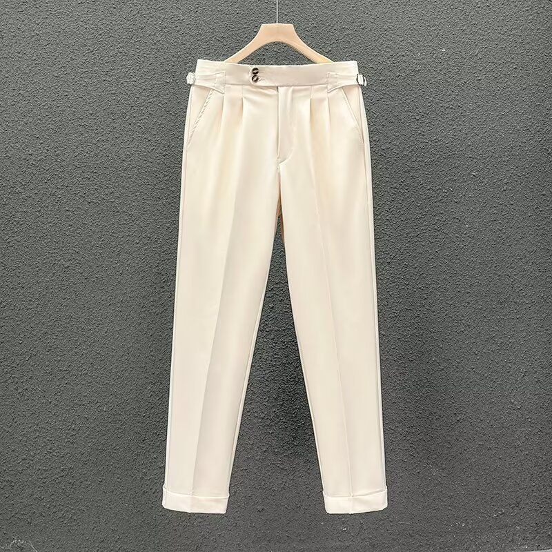 Men's Casual Straight Leg Pants - Lightweight Polyester Work Trousers With Elastic Waist, Wrinkle-Free & Breathable For Everyday Wear_viptrois.com