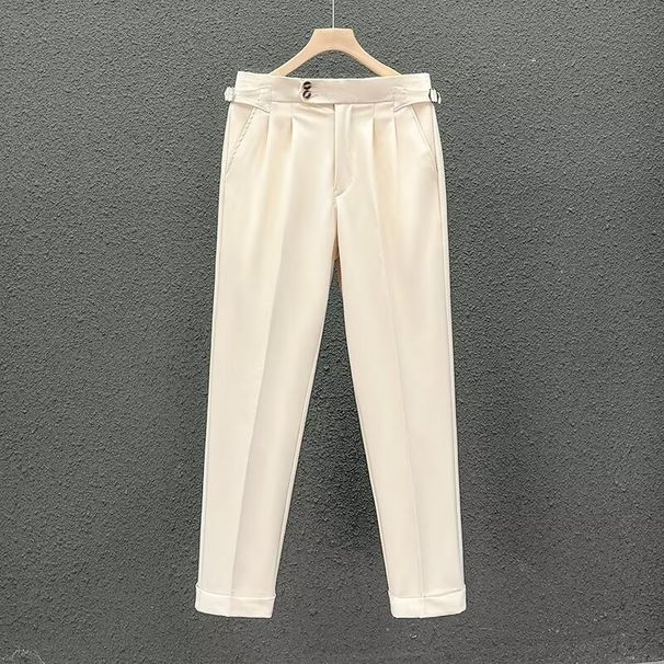 Men's Casual Straight Leg Pants - Lightweight Polyester Work Trousers With Elastic Waist, Wrinkle-Free & Breathable For Everyday Wear_viptrois.com