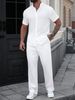 Summer 2-Piece Set Casual Men's Solid Color Textured Shirt And Trousers Simple No Details Short Sleeve_viptrois.com