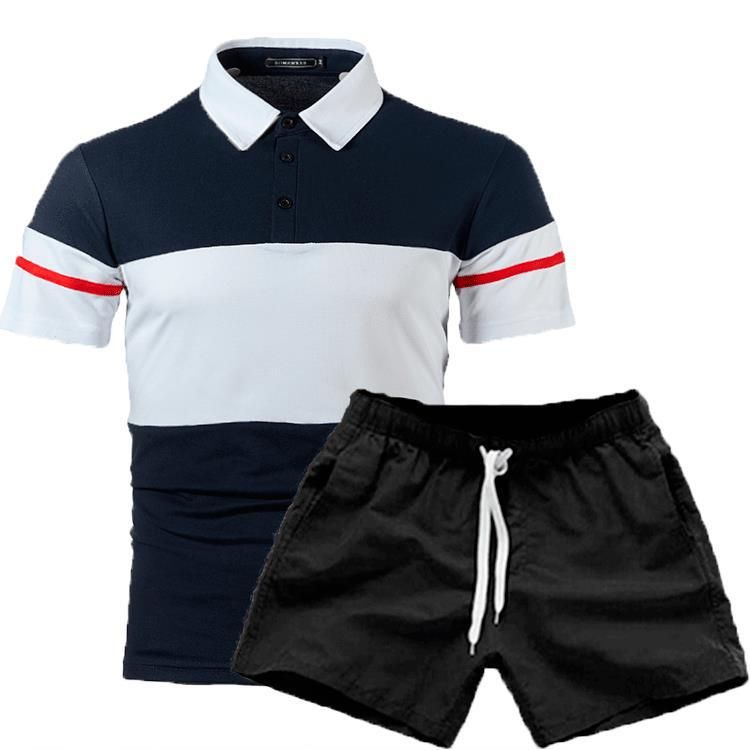 Summer Men's Short Sleeve Polo Shirt Stylish Two Tone Patchwork Webbing Design Casual Top New_viptrois.com