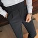 Men's Clothing Men's High Waist Straight Fit Summer Dress Pants - Wrinkle-Free Solid Color Casual Ankle-Length Trousers For Office & Travel_viptrois.com
