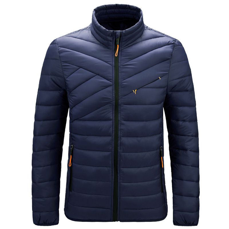 Men's Stand Collar Quilted Jacket – Lightweight Winter Coat With Cotton Fill (Black/Grey/Dark Blue, Sizes XS-XL)_viptrois.com