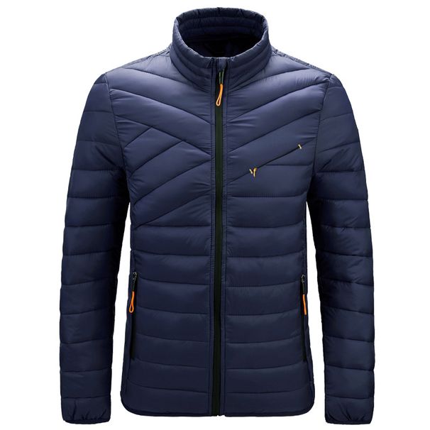 Men's Stand Collar Quilted Jacket – Lightweight Winter Coat With Cotton Fill (Black/Grey/Dark Blue, Sizes XS-XL)_viptrois.com