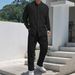 Men's Clothing Retro Stand Collar Linen Shirt & Pants Set Casual Long Sleeve Button-Up Top Relaxed Fit Trousers (White, Navy, Army Green)_viptrois.com