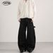 Vintage Raw Hem Black Double-Knee Workwear Jeans Relaxed Fit Utility Pants for Men And Women_viptrois.com