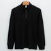 Men’s Jacquard Knit Sweater – Machine-Washable, YKK Zipper Stand Collar, Wrinkle-Resistant Pullover (Black/Heather Grey/Beige, Sizes S-4XL)_viptrois.com