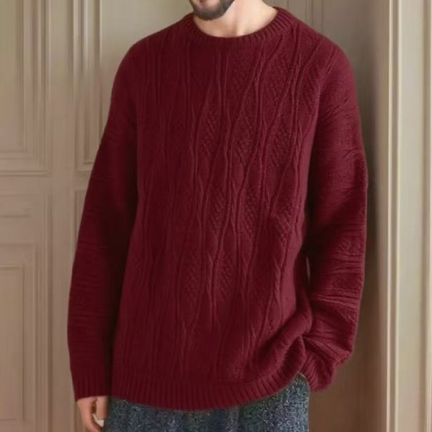 Unisex Vintage Cable Knit Sweater | Classic Round Neck Warm Pullover | Autumn Winter Thick Wool-Like Jumper (Solid Colors)_viptrois.com