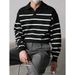 Pure Korean Style Trendy Color-Block Striped Polo Collar Knit Sweater For Men, Autumn And Winter High-End Long Sleeve Top_viptrois.com