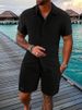 Men's Striped Lapel Shirt Shorts Trendy Casual Sports Suit_viptrois.com