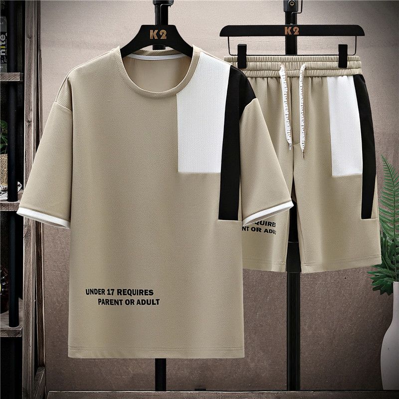 Men's Clothing Casual Sports Suit Trendy Summer Versatile Loose Round Neck T-shirt_viptrois.com
