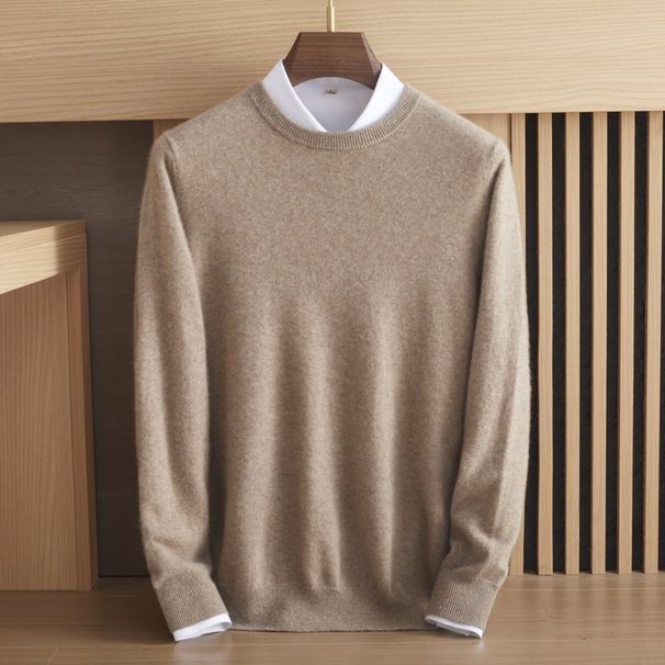 Nordmann High-End Men 100% Pure Cashmere Round Neck Simple Pullover Sweater Loose Warm Knitted Base Shirt_viptrois.com