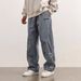 Men's Embroidered Casual Pants – Loose Fit Straight Leg Trousers With Drawstring Waist (Navy/Charcoal) | Retro Streetwear & Athleisure Style_viptrois.com