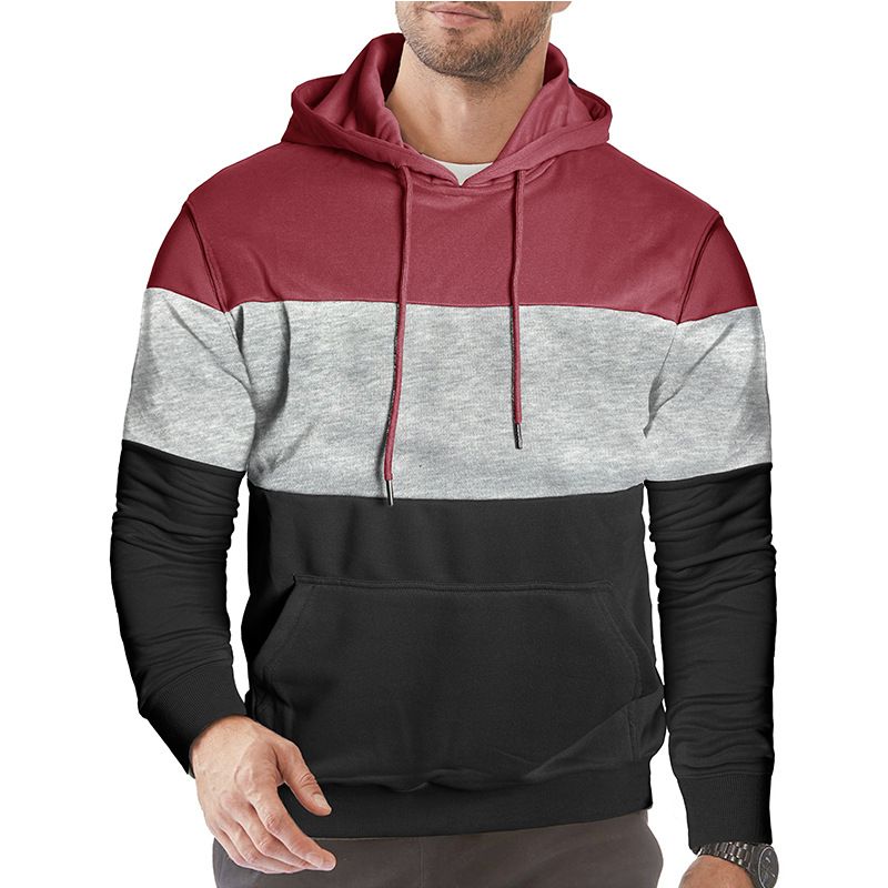 Men's Long Sleeve Casual Hoodie With Color Block Design - Comfortable & Stylish Pullover Sweatshirt For Fall & Winter_viptrois.com