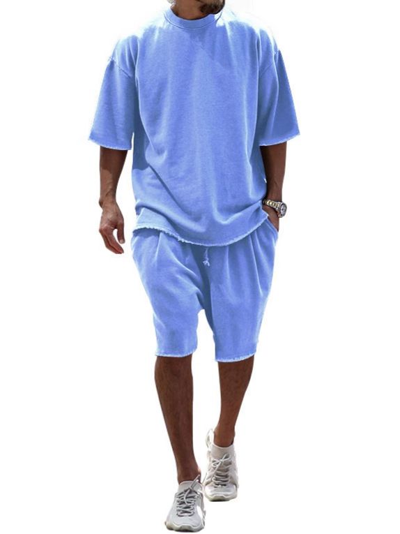 Men's Clothing New Summer Men's Leisure Suit Solid Color Sports Men's Suit Loose Fashion Short Sleeve_viptrois.com