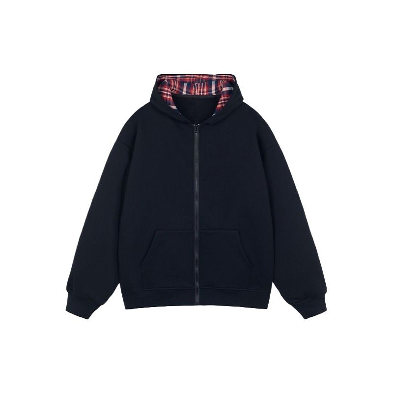 Men's & Women's Vintage Style Cotton Blend Fleece-Lined Hooded Zip-Up Plaid Patchwork Sweatshirt - Lightweight & Comfortable For Casual Wear_viptrois.com