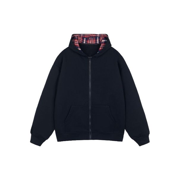 Men's & Women's Vintage Style Cotton Blend Fleece-Lined Hooded Zip-Up Plaid Patchwork Sweatshirt - Lightweight & Comfortable For Casual Wear_viptrois.com