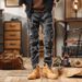 Men's Vintage Camo Cargo Pants - Military Tactical Workwear With Multi-Pockets, Relaxed Fit & Elastic Cuffs For Outdoor & Casual Wear_viptrois.com