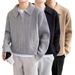 Men’S Slim-Fit Polo Knit Sweater – Half-Zip Business Casual Pullover, Breathable & Stretch Polyester (Black/Grey/Khaki) – All-Day Comfort_viptrois.com