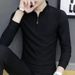 Men's Clothing Long Sleeved T Shirt Slim Polo Shirt Solid Color Business Casual Bottoming Shirt Top_viptrois.com