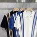 Men's Striped Polo Shirt - V-Neck Knitted Breathable Ice Silk Casual Shirt For Summer_viptrois.com