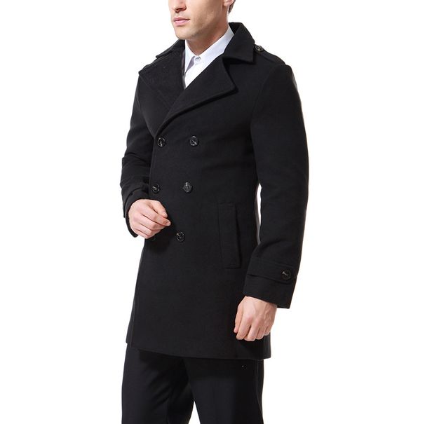 Man's clothing Men's tweed solid coat double breasted epaulette coat trench coat_viptrois.com