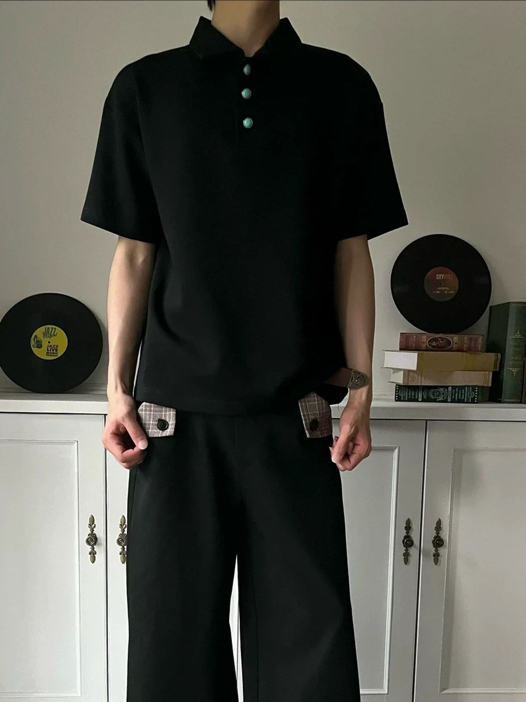 Men's American Retro Turquoise Heavyweight Short Sleeve T-Shirt Cleanfit Summer High-End Cool And Stylish Polo Shirt_viptrois.com