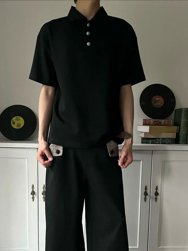 Men's American Retro Turquoise Heavyweight Short Sleeve T-Shirt Cleanfit Summer High-End Cool And Stylish Polo Shirt_viptrois.com