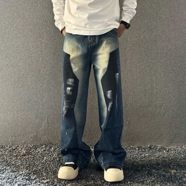 Neo-Parisian Splatter Jeans – Premium Relaxed Straight-Leg Denim With Artistic Ink Wash (M-3XL, Non-Stretch Cotton)_viptrois.com