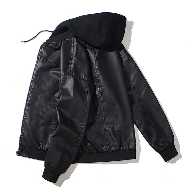 Men's Clothing European And American Hooded PU Leather Jacket Motorcycle Hooded Youth Leather Jacket With Cotton And Thickened Jacket_viptrois.com