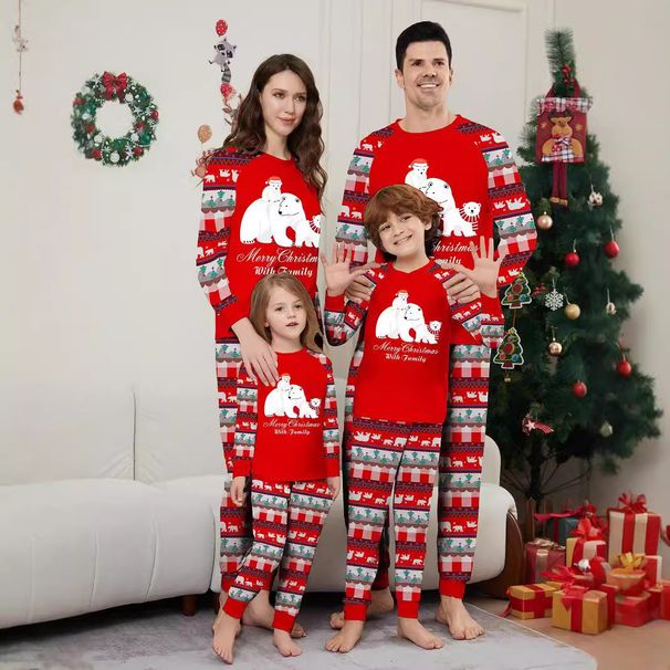 Christmas Bear snowflake letter striped Christmas family dress printed homewear sleep_viptrois.com