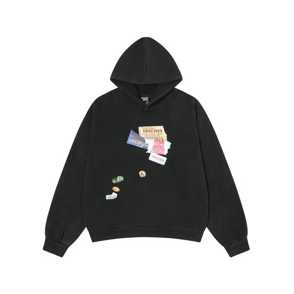 American High Street Sticker Print Hoodie Men's Vibe Trend Loose Casual Hooded Pullover Sweatshirt_viptrois.com