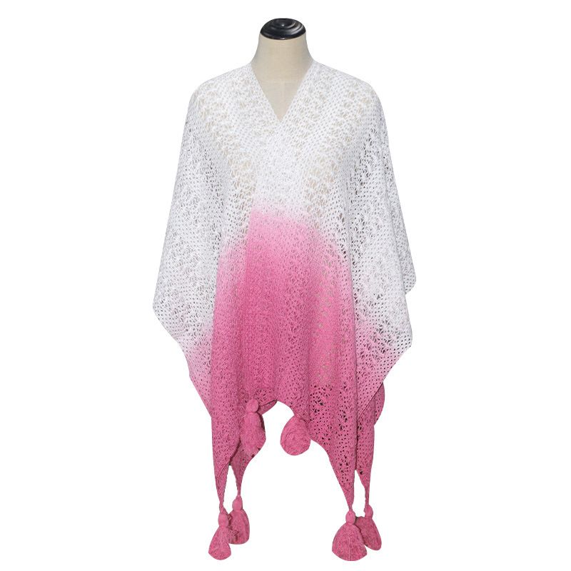 Gradient Color Spring And Summer Thin Hollow Out Outfit, Large Shawl, Women's Ethnic Cloak, Qinghai Yunnan Decorative_viptrois.com