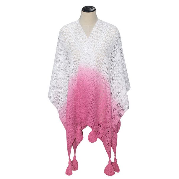 Gradient Color Spring And Summer Thin Hollow Out Outfit, Large Shawl, Women's Ethnic Cloak, Qinghai Yunnan Decorative_viptrois.com