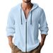 Men's Linen-Blend Zip Hoodie – Lightweight Breathable Long Sleeve Shirt Jacket (White/Black/Khaki, S-XXXL)_viptrois.com