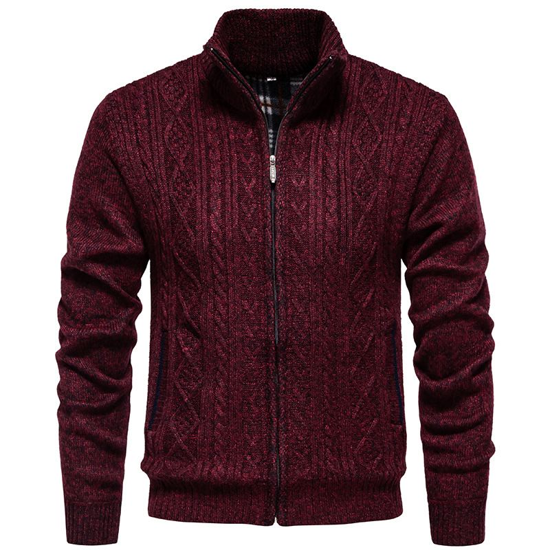Men's Jacquard Knit Cardigan – Stand Collar Casual Sweater For Autumn & Winter (Dark Gray/Light Gray/Burgundy/Blue/Black, M-3XL)_viptrois.com