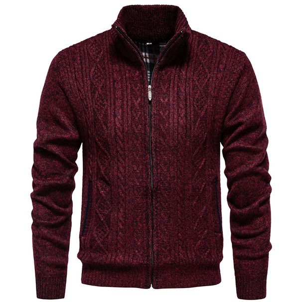 Men's Jacquard Knit Cardigan – Stand Collar Casual Sweater For Autumn & Winter (Dark Gray/Light Gray/Burgundy/Blue/Black, M-3XL)_viptrois.com