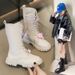 Kids Shoes Girls Boots Children's Boots New Plus Velvet Medium And Large Children's Long Boots Two Cotton High Boots All Match Leather Boots_viptrois.com